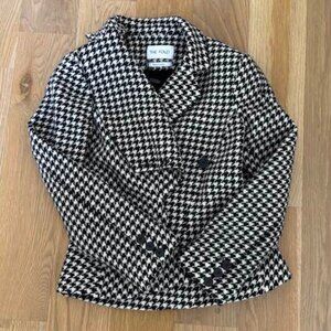 The Fold London Sloane Houndstooth 100% Virgin Wool Asymmetric Blazer UK16, US12